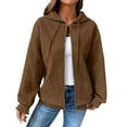 thumbnail image 4 of Breezora Ladies Casual Waffle Knit Hooded Jacket Loose Fit Drawstring Comfortable Fall Winter Outerwear Coat XXXL Size Coffee, 4 of 7