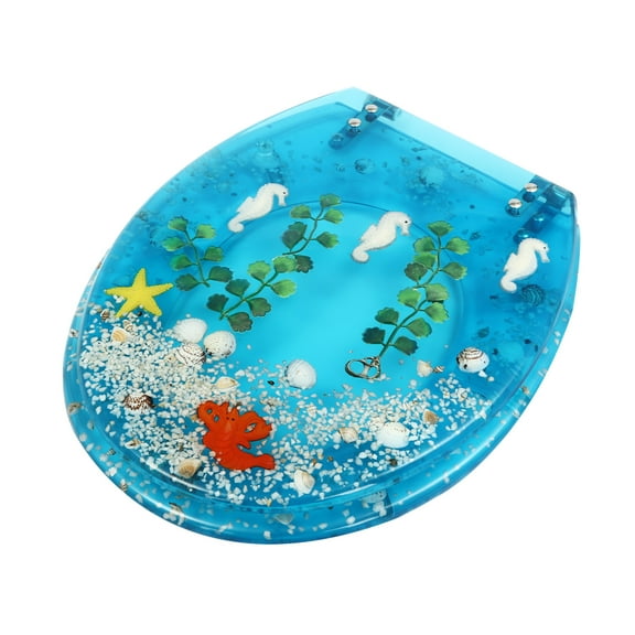 Decorative Transparent Resin Toilet Seat Cover with Ocean Pattern for U/V Shape Toilet