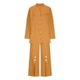 thumbnail image 6 of Itsame Womens 2 Piece Cotton Linen Outfits, V Neck Tops Drawstring Pants Loose Casual Sets Yellow 2XL, 6 of 9