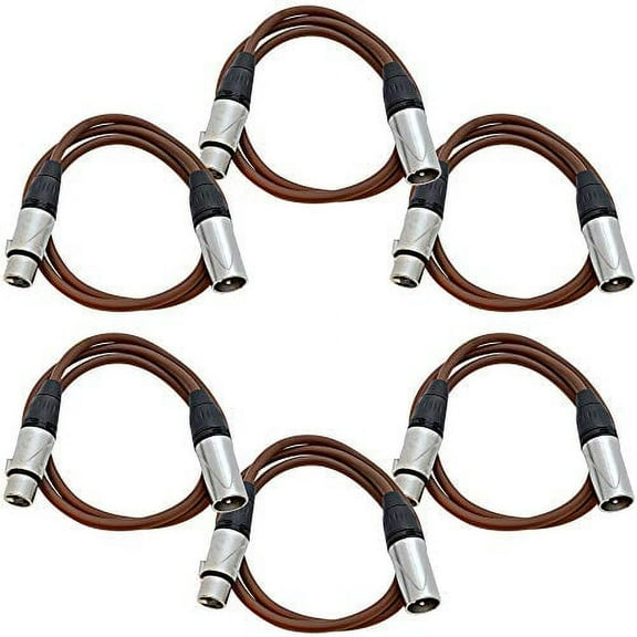 Seismic Audio - SAXLX-3Brown-6Pack - 6 Pack of 3 Foot Brown XLR Patch Cables Mic Cords - 3 Pin XLR Male to XLR Female Microphone Cables - 3'