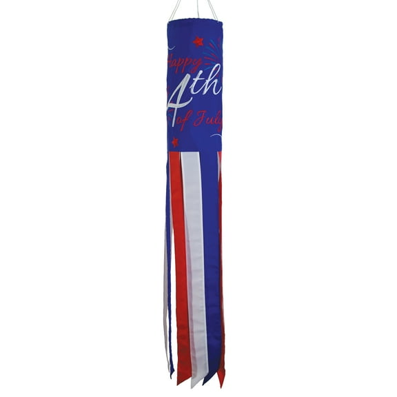 In the Breeze 5134 — Happy 4th of July 40-Inch Windsock - Outdoor Seasonal Patriotic Decoration