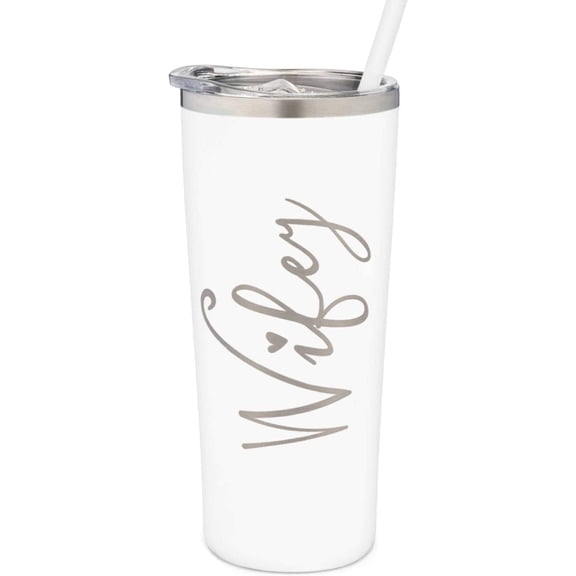 SassyCups Engraved Stainless Steel Insulated Wifey Tumbler, 22 Oz, White