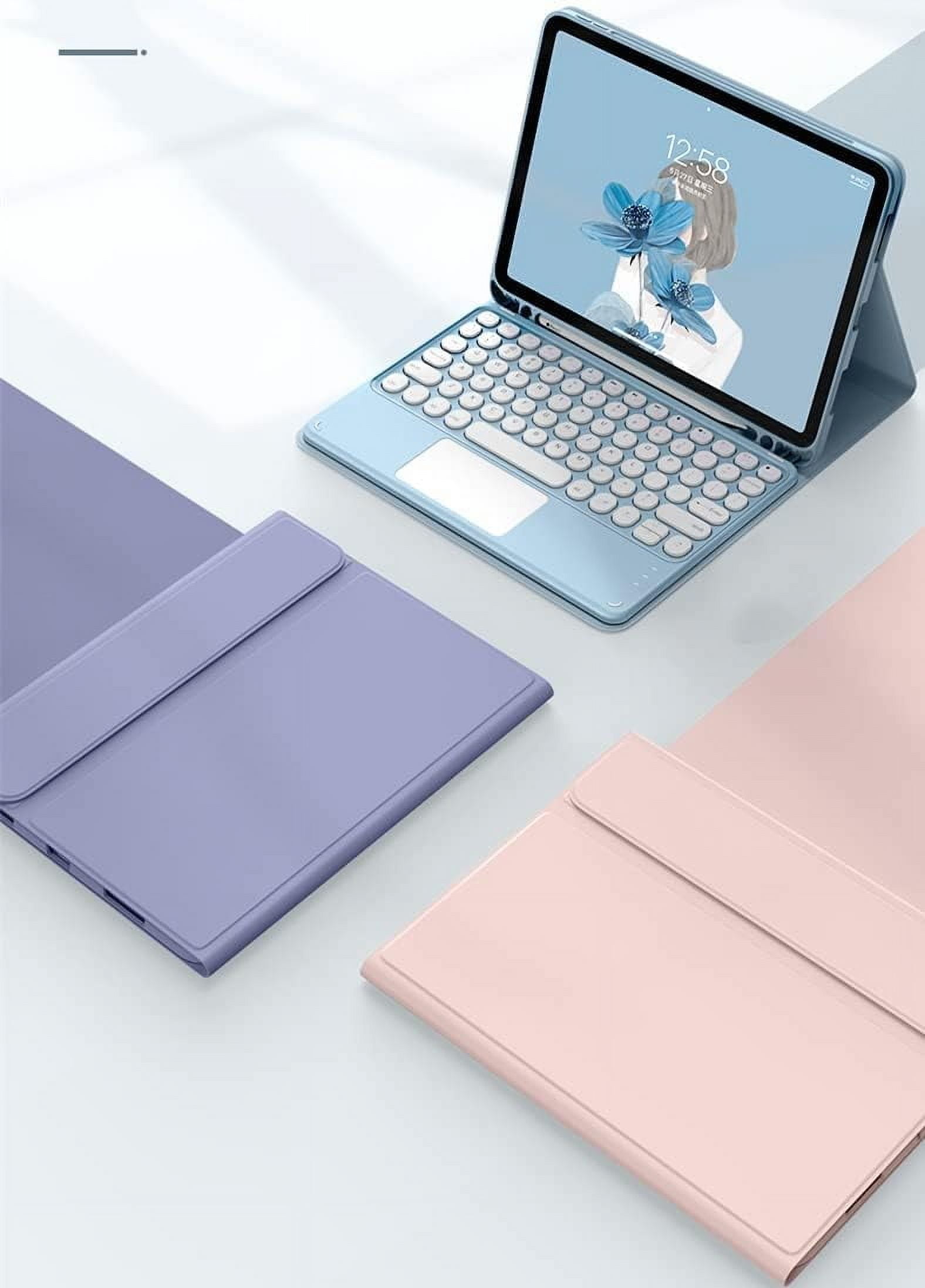 REQO iPad 9th/8th/7th Generation Keyboard Case with Touchpad and Pencil Holder, Round Keys Detachable Trackpad Keyboard for iPad9/iPad8/iPad7/Air3/Pro10.5, Blue