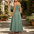 thumbnail image 6 of Hulanddfd Women's Dress Summer Camisole Ruched Front-Tie Button Cinched Waist Solid A-Line Maxi Dress Army Green Size S, 6 of 8