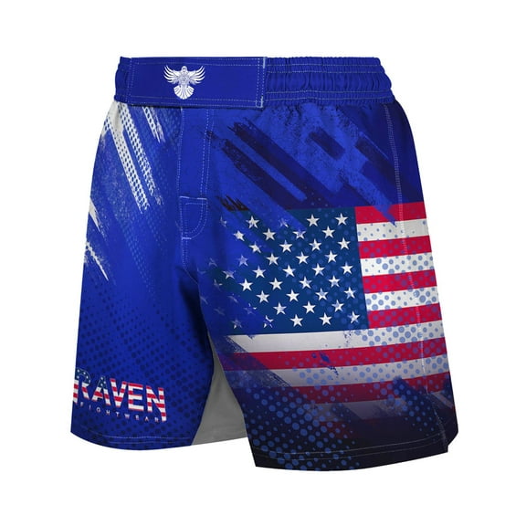 Raven Fightwear Men's Valor USA MMA Mid-Thigh Shorts BJJ Blue