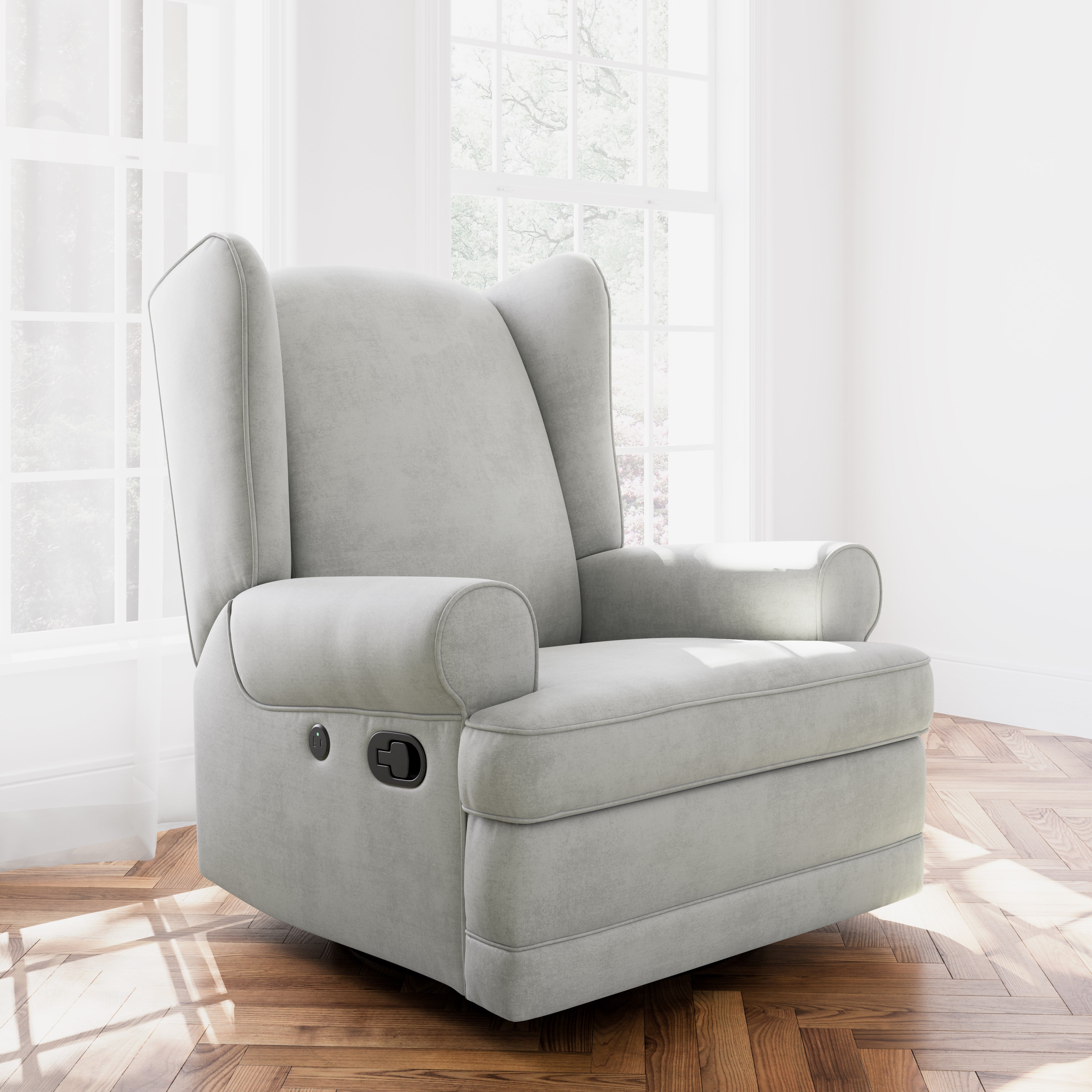 Storkcraft Serenity Wingback Upholstered Recline Glider with USB