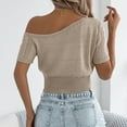 thumbnail image 5 of JGGSPWM Womens Crochet Hollow Off The Shoulder Knit Tops Short Sleeve Spring Summer Trendy Sweaters Khaki S, 5 of 8