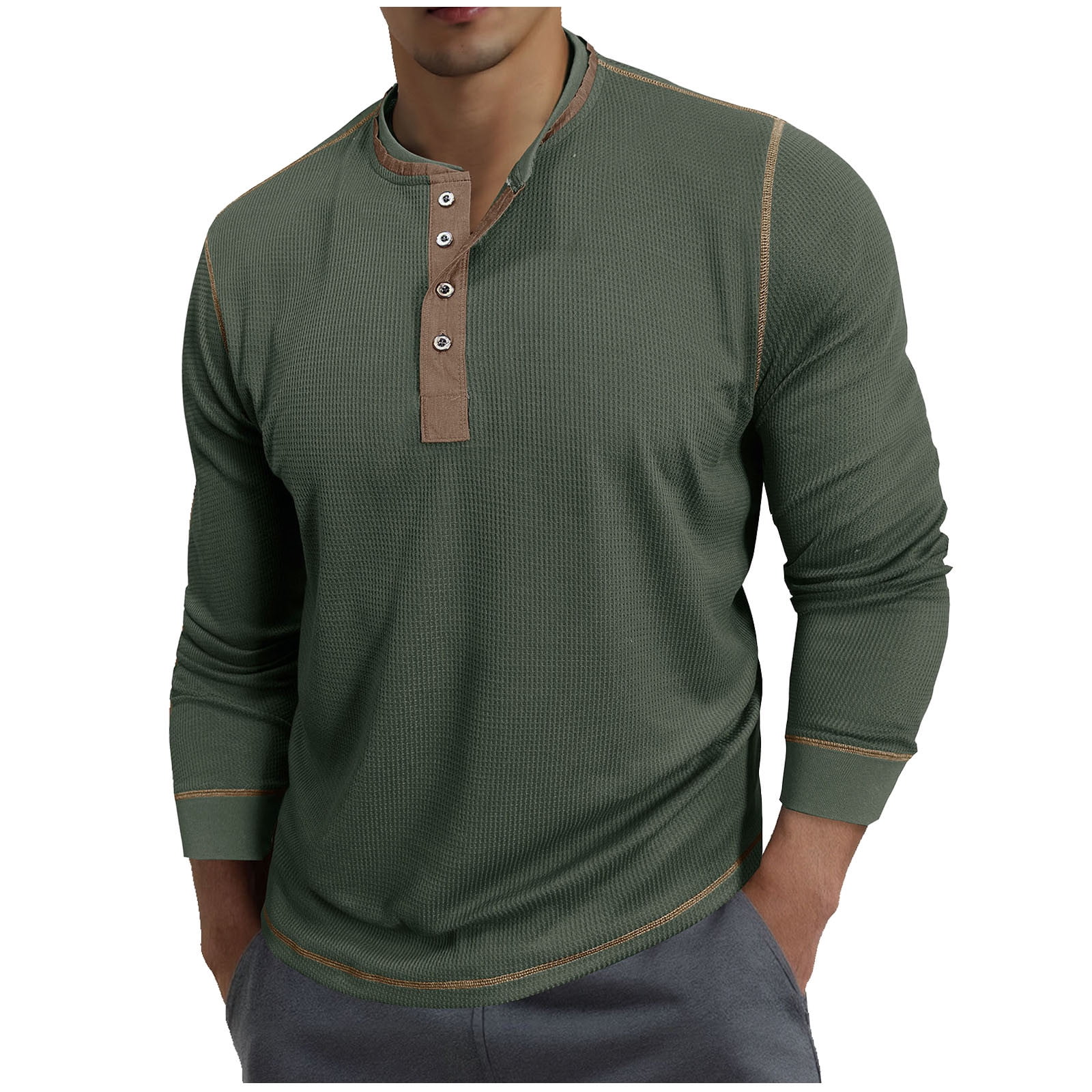 Chemise Henley à Manches Longues En Coton Pour Homme - Col En Bande - Pour L'été - Manches Longues, Blanc, M