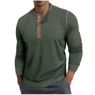 YawYews Heren Tops Henley T-shirt met lange mouwen voor mannen katoen casual opa vintage T-shirts T-shirt met knopen M-3XL, Bruin, XL
