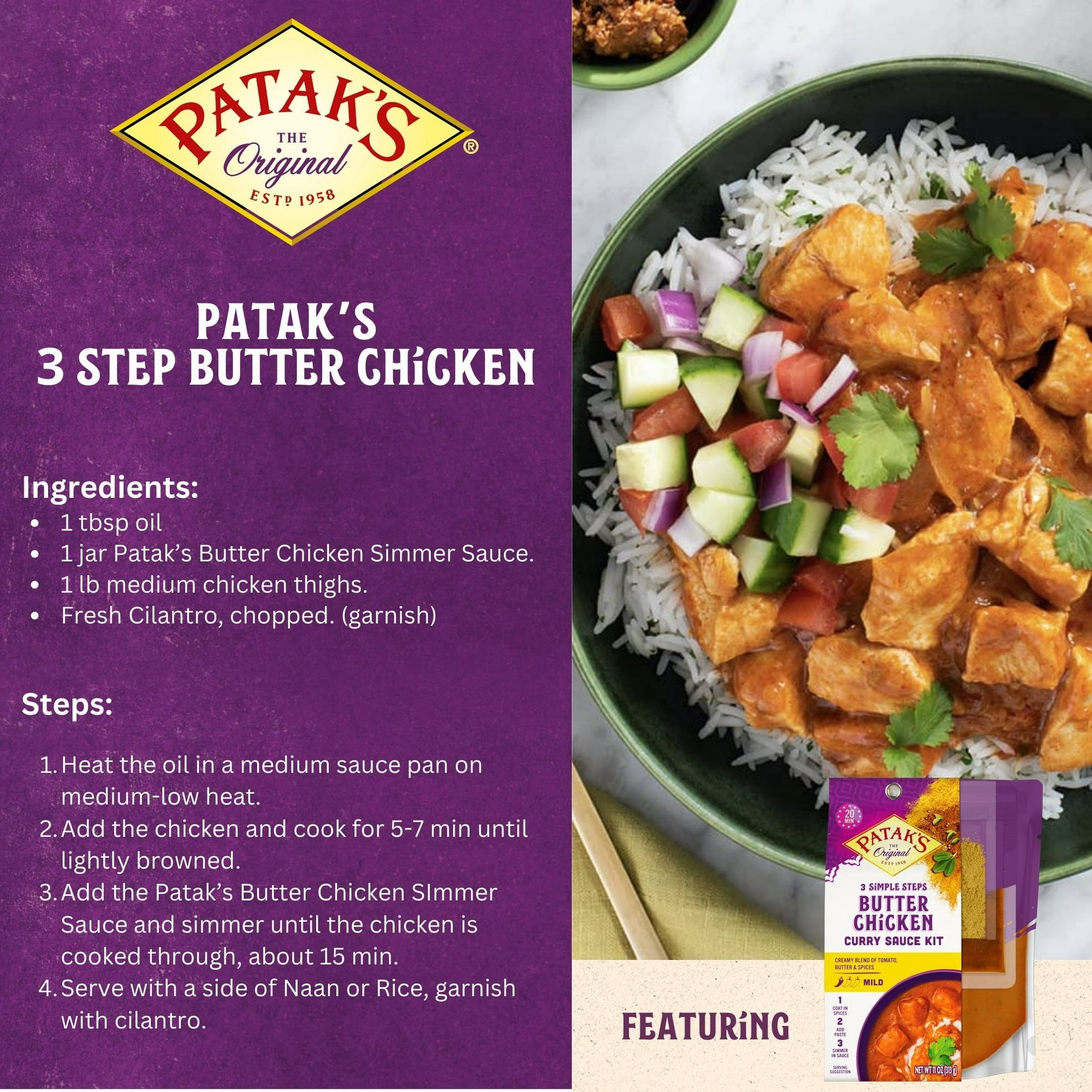 (Pack of 6) Patak's Butter Chicken 3-Step Cooking Sauce 11 Oz