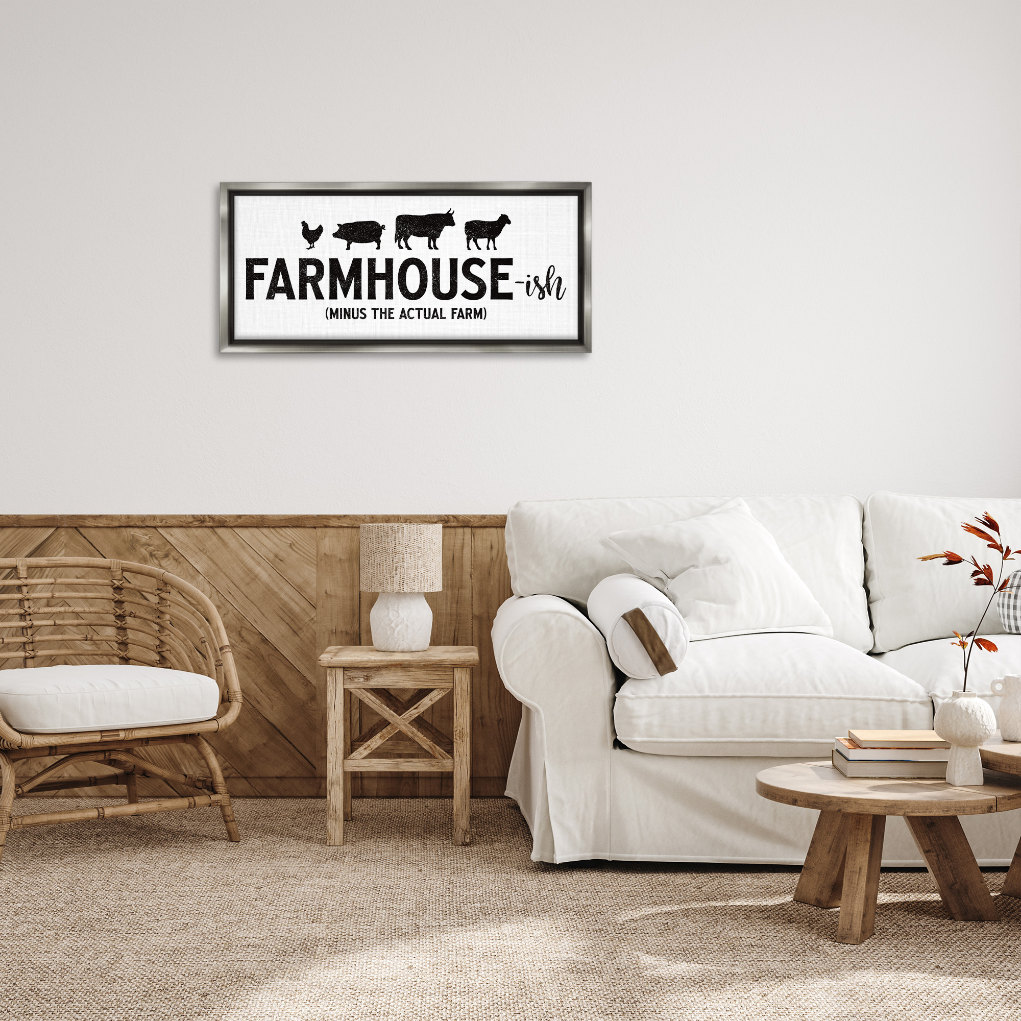 Stupell Industries Farmhouse-ish Funny Country Phrase Animals & Insects Painting Gray Floater Framed Canvas Art Print Wall Art, 31 x 14
