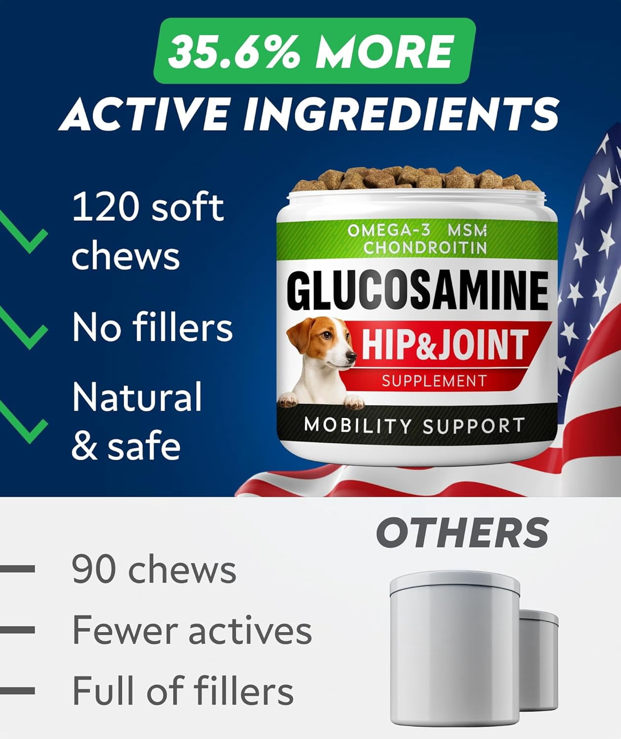 StrellaLab Glucosamine Chews for Dogs - Hip & Joint Support with Chondroitin, MSM & Omega-3 Fish Oil - Joint Pain Relief - Bacon (120 ct)