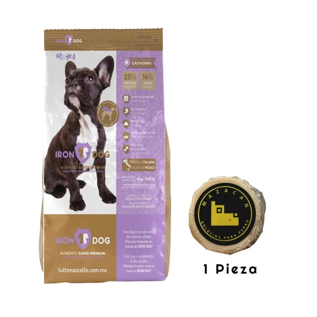 Iron Dog Super Premium Cachorro Razas Pequeñas 8 Kg + Mazacan Para Perro 1 pza