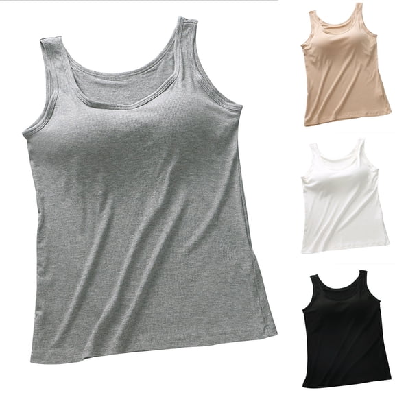 Rvasteizo Women Solid V Neck Ribbed Tank Tops with Padded Chest Sleeveless Tee for Women