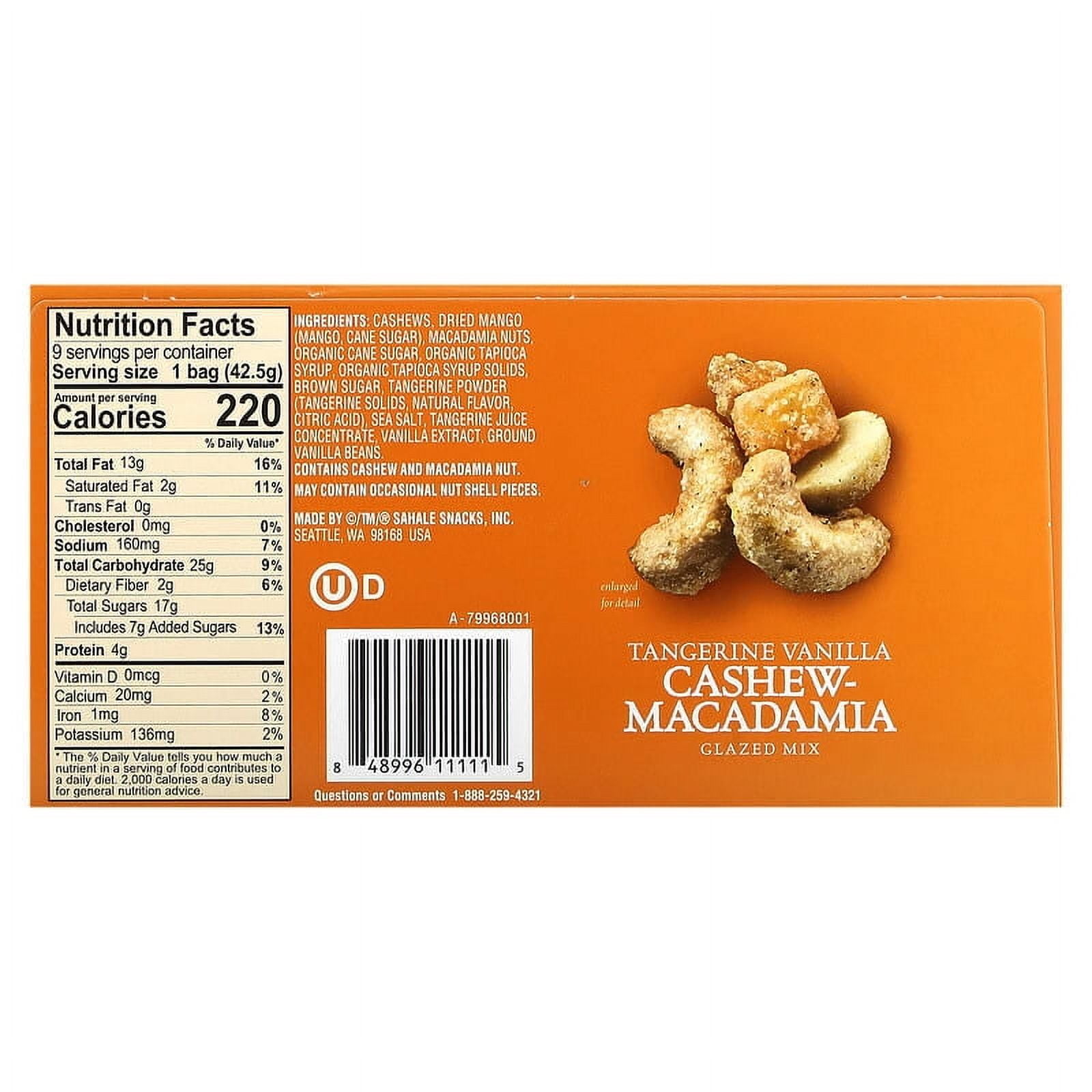 Sahale Snacks Glazed Mix Tangerine Vanilla Cashew-Macadamia 1.5 oz 9 Packs Pack of 2
