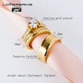 thumbnail image 2 of 3pc His and Hers Wedding Ring Sets Couples Rings Yellow Gold Plated White Cz Tungsten band, 2 of 6