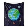 thumbnail image 1 of Astronomy Soft Flannel Fleece Blanket, Celestial Cartoon with Earth Rockets Satellites and Moon Outer Space, Cozy Plush for Indoor and Outdoor Use, 50" x 60", Indigo and Multicolor, by Ambesonne, 1 of 5