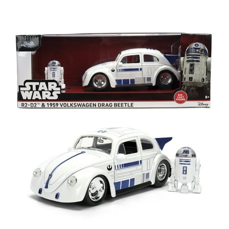 1959 Volkswagen Drag Beetle White with Graphics and R2-D2 Figure "Star Wars" Franchise 1/24 Diecast Model Car by Jada