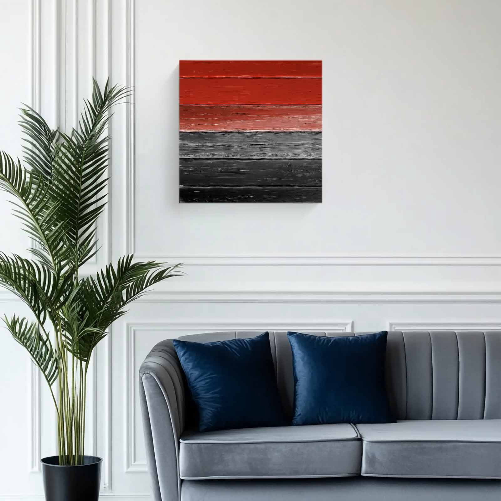 Canvas Print Wall Art Red Black Gradient Wood Grain Vintage Farmhouse Framed Canvas Art Wall Decor Pictures Painting Morden Artwork for Living Room Bedroom, Ready to Hang, 16"x16"