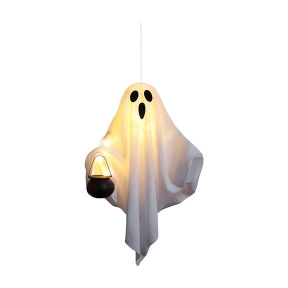 Hanging Swing Ghost with Cauldron, Halloween Decorations Outdoor, with Lights, Draped Smooth Fabric, Porch Yard Lawn Tree Decor