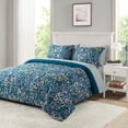 thumbnail image 1 of Mainstays – Ensemble de literie tout-en-un réversible avec couette et draps, 7 pièces, format grand lit (Queen), motif floral bleu, 1 of 8