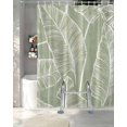 thumbnail image 3 of Split Shower Curtain for Transfer Bench, Tropical Bloom Silhouettes Fabric Shower Curtains for Bathroom, Green Palm Leaf Tub Sliding Transfer Bench Waterproof Bath Curtains 72"x78", 3 of 9