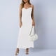 thumbnail image 2 of Maxi Vestido Formal para las Mujeres Satín Cuello de Vaca Correa de Espagueti Color Sólido Elegante Vestido Ajustado, Vestido de Noche de Poliéster Suave, 2 of 7