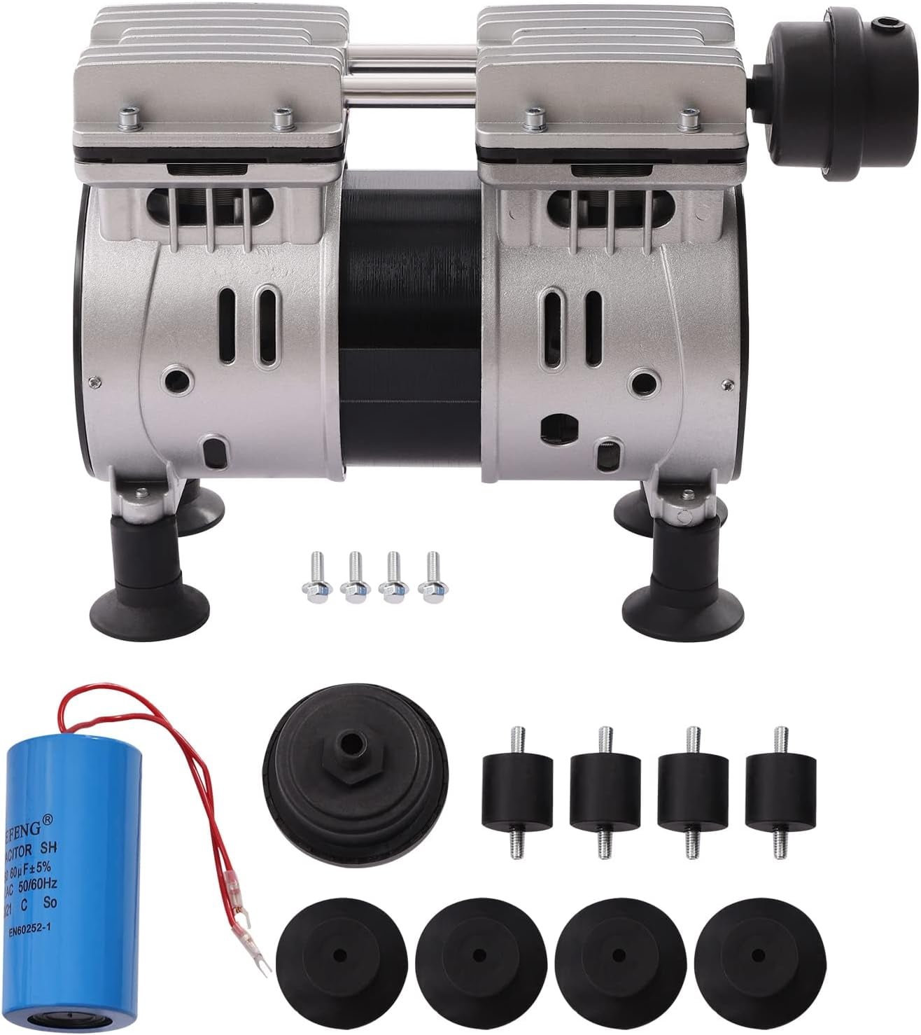 Vacuum Pump 550W 3.6CFM Air Conditioning Industrial Laboratory Vacuum Pump Oil Free Lab Professional Vacuum Pump Kit Powerful Vacuum Pump with Feet Silencer,2 Cylinders,1440 RPM