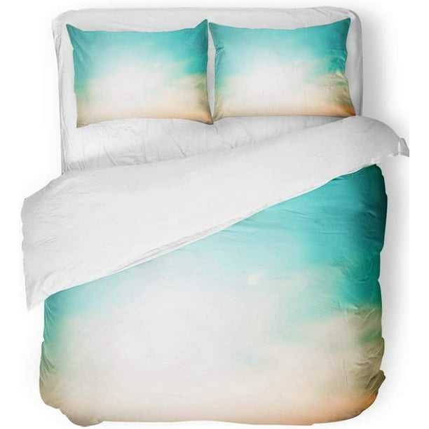 Kxmdxa 3 Piece Bedding Set Orange Blurred Beautiful Natural Teal Sky Landscape With Ray Flare Light Blue Twin Size Duvet Cover 2 Pillowcase For Home Room Decoration Com Blue Twin Size Duvet Cover, Light Teal Bedding King Size