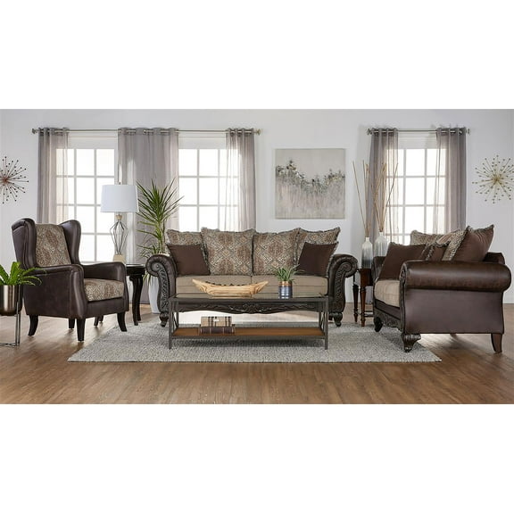 Elmbrook 3-piece Upholstered Rolled Arm Sofa Set Brown