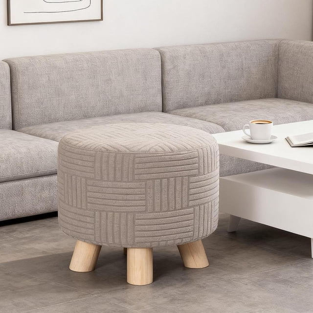 Elodie Housse d'Ottoman Ronde Housse de Rangement pour Ottoman Rond pour Repose-Pieds d'Ottoman de Chambre Kaki