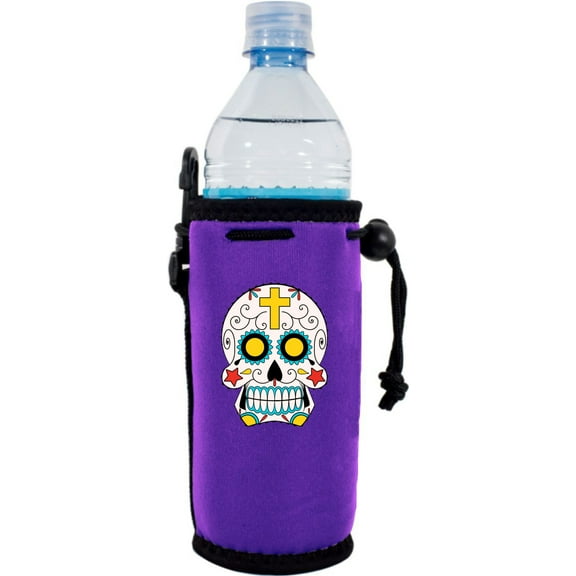 Sugar Skull Neoprene Water Bottle Coolie (Purple)