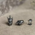 thumbnail image 5 of GKNET 925 Sterling Silver King Skull w/ Crown Ear Studs Earrings Gothic Punk Vintage, 5 of 9