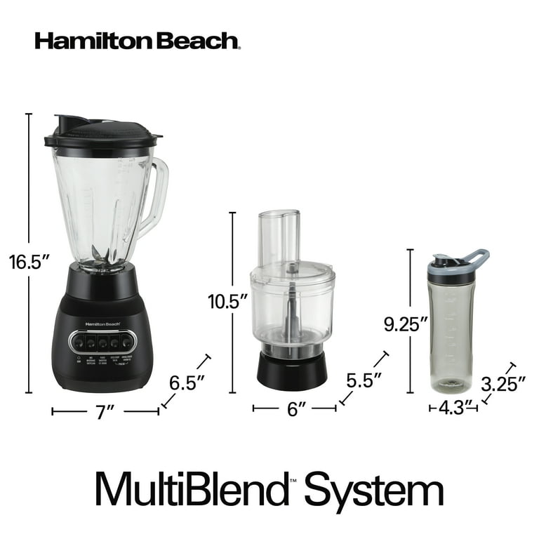 Hamilton Beach MultiBlend Kitchen System, 3-in-1 Blender with Food  Processor Attachment, 52 oz. Blending Jar, and 20 oz. Travel Jar, Black,  58176 