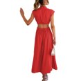 thumbnail image 3 of Sexy Dance Robe d'Été de Plage pour Femmes, Col Montant, Longue Maxi, Sans Manches, Robe Débardeur, Hawaïenne, Couleur Unie, Rouge, P, 3 of 3