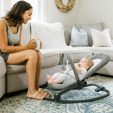 Baby Delight Aura Deluxe Portable Rocker, Quilted Charcoal Tweed