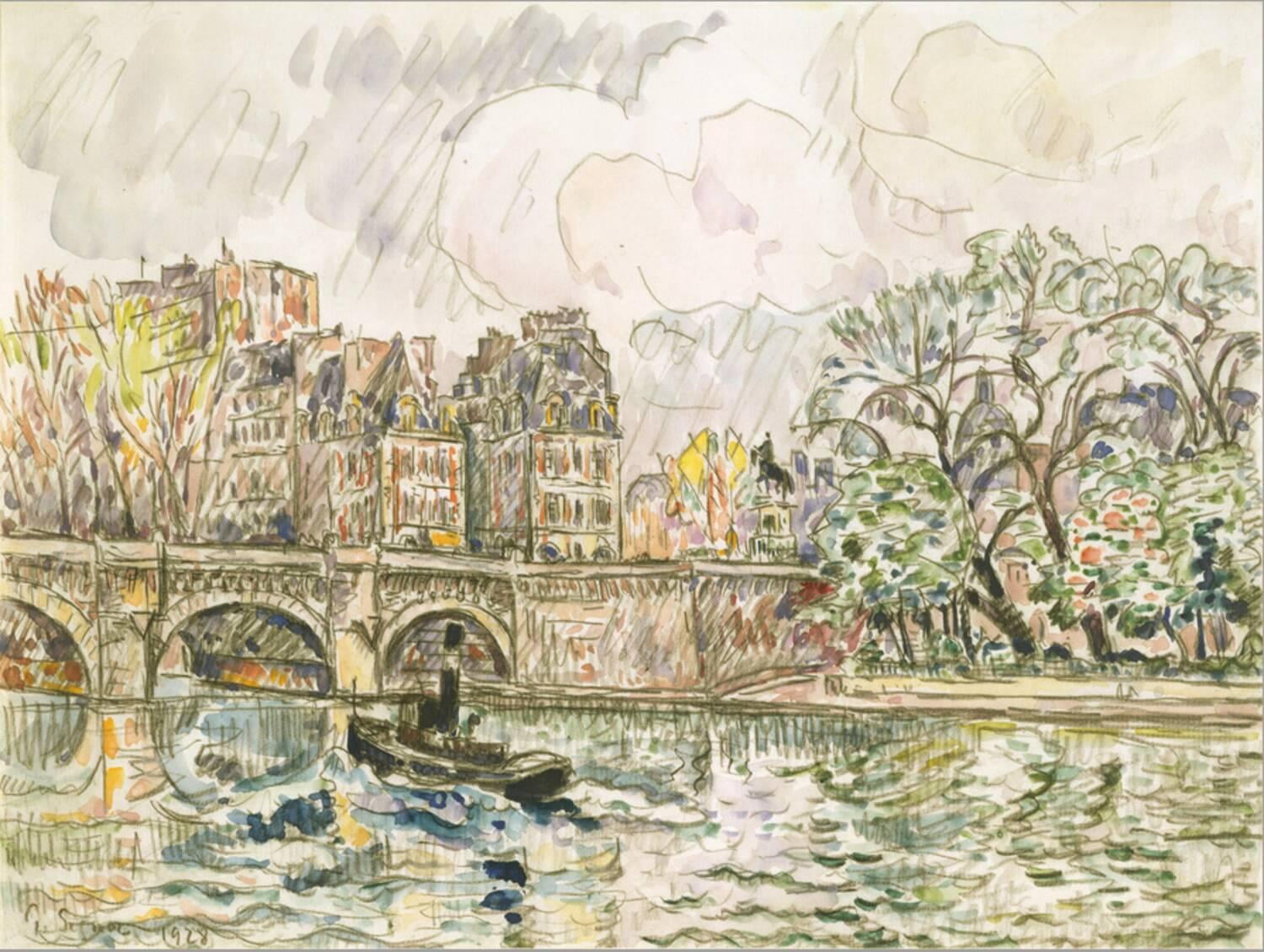 Art.com Paris Le Place Dauphine Stretched Canvas Print Wall Art by Paul Signac, 16" x 12"