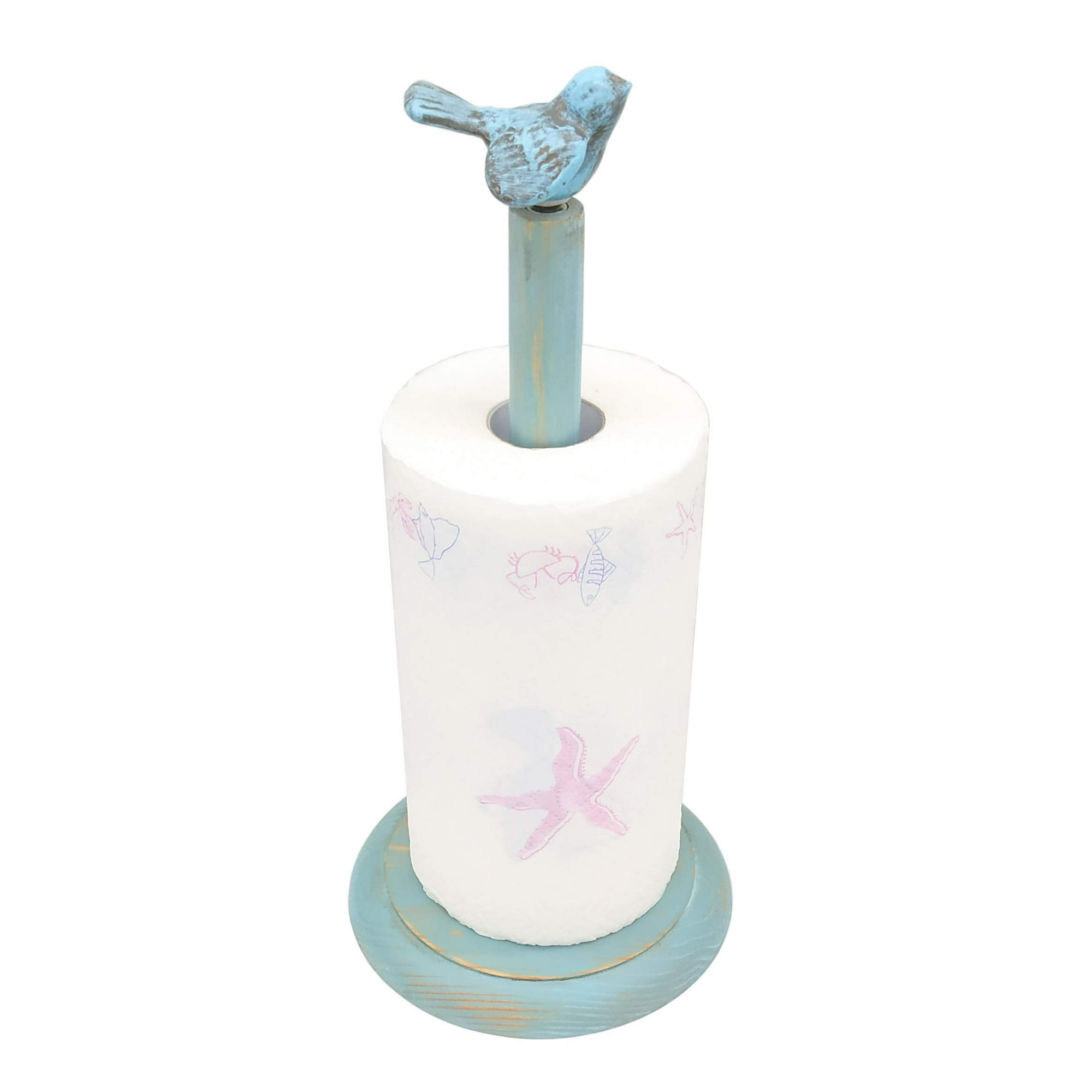 Bird Design Wood Paper Towel Holder Stand Up Paper Towel Holder Easy One Handed Tear Kitchen Paper Towel Dispenser with Weighted Base for Standard Paper Towel Rolls Turquoise Walmart