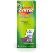 Angle View: Zyrtec 24 Hr Children's Allergy Syrup with Cetirizine, Dye- & Sugar-Free, Grape Flavor 4 oz (Pack of 3)