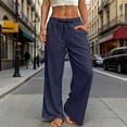 thumbnail image 2 of HKYNLAG Linen Pants Women Wide Leg Palazzo Pants Beach Vacation Outfits Cotton Summer 2026 Flowy Clothes Trousers with Pockets Blue S, 2 of 7