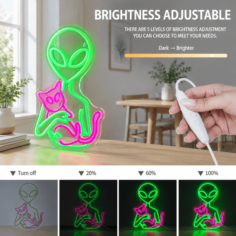 Alien Cat Neon Sign Dimmable LED Wall Decor for Bedroom Game Room Man ...