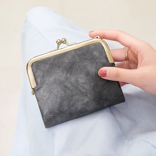 Cartera corta para mujer, monedero con clip, billetera plegable retro multifuncional, tarjetero para mujer