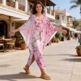 thumbnail image 4 of Xixirimido Sea Turtle Cherry Blossom Pink Print Women’s Plus Size Beach Kaftan Dress V-Neck Batwing Sleeve Swimsuit Cover Up Flowy Caftan Dress for Pool, Cruise & Resort Wear, 4 of 7
