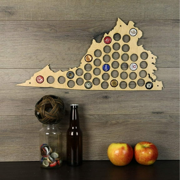 Torched Virginia Beer Cap Holder Map Wall-Mounted Decor Display Art 18"x17"x.25"