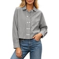 thumbnail image 2 of Tusihei Women Long Sleeve Button Down Blouses Dressy Casual Open Front Lapel Collar Shirt Loose Fitted Casual Work Office Wear, Gray L, 2 of 6