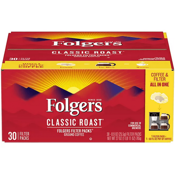 Folgers Filter Packs Coffee, Classic Roast (.9 oz. packs, 30 ct.)