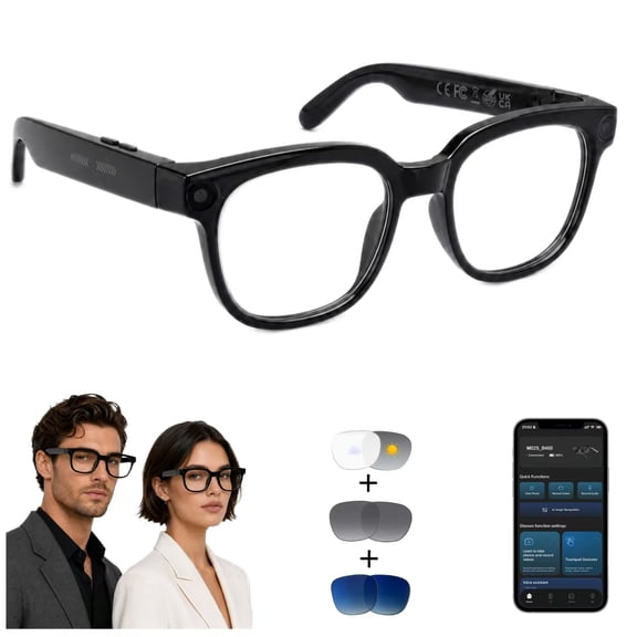 GenXenon AI Smart Glasses with Camera and Bluetooth,Recording Sunglasses with Voice Assistant,Real-Time Translation,Hands-Free Calls & Music,Rectangle Unisex,Suitable for Travel,4 Lenses