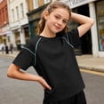 thumbnail image 3 of Amidoa Girls Short Sleeve Crewneck Summer T Shirts Cotton Casual Kids Tops Black Size 6, 3 of 6