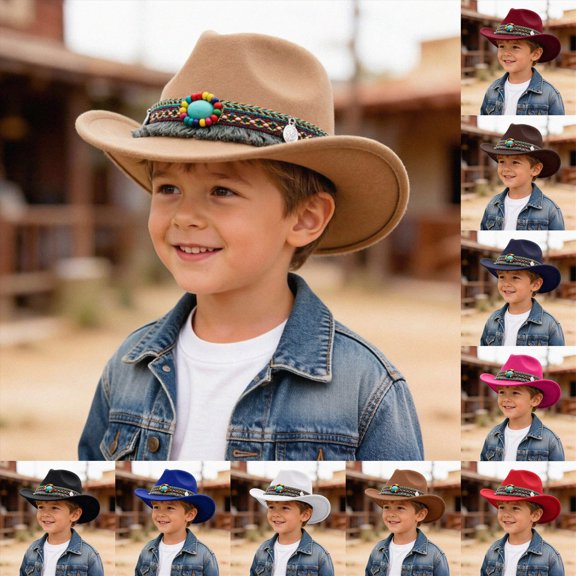 Western Cowboy Hat Tibetan Western Cowboy Hat Hat With Upturned Brim Parent Child Sun Hat Dance Hat Birthday Party Hat 3-8 Years