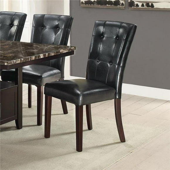 Benzara BM171560 39 x 19 x 24 in. Leather Upholstered Dining Chair with Button Tufted Back&#44; Black - Set of 2